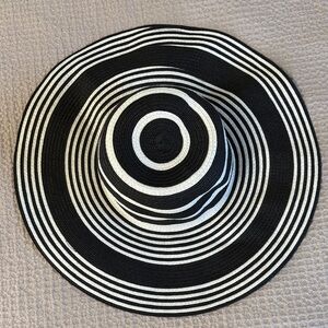 Talbots Black and White Striped Wide Brim Sun Hat Size Small Packable